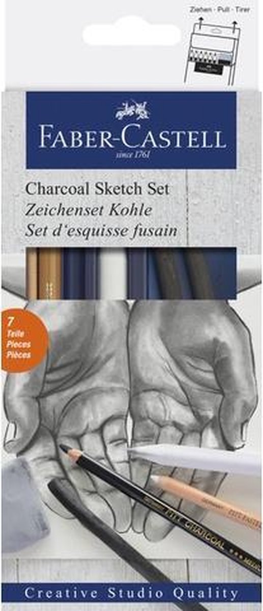 6 x Faber Castell Zeichenset Kohle Sketch sortiert im Etui