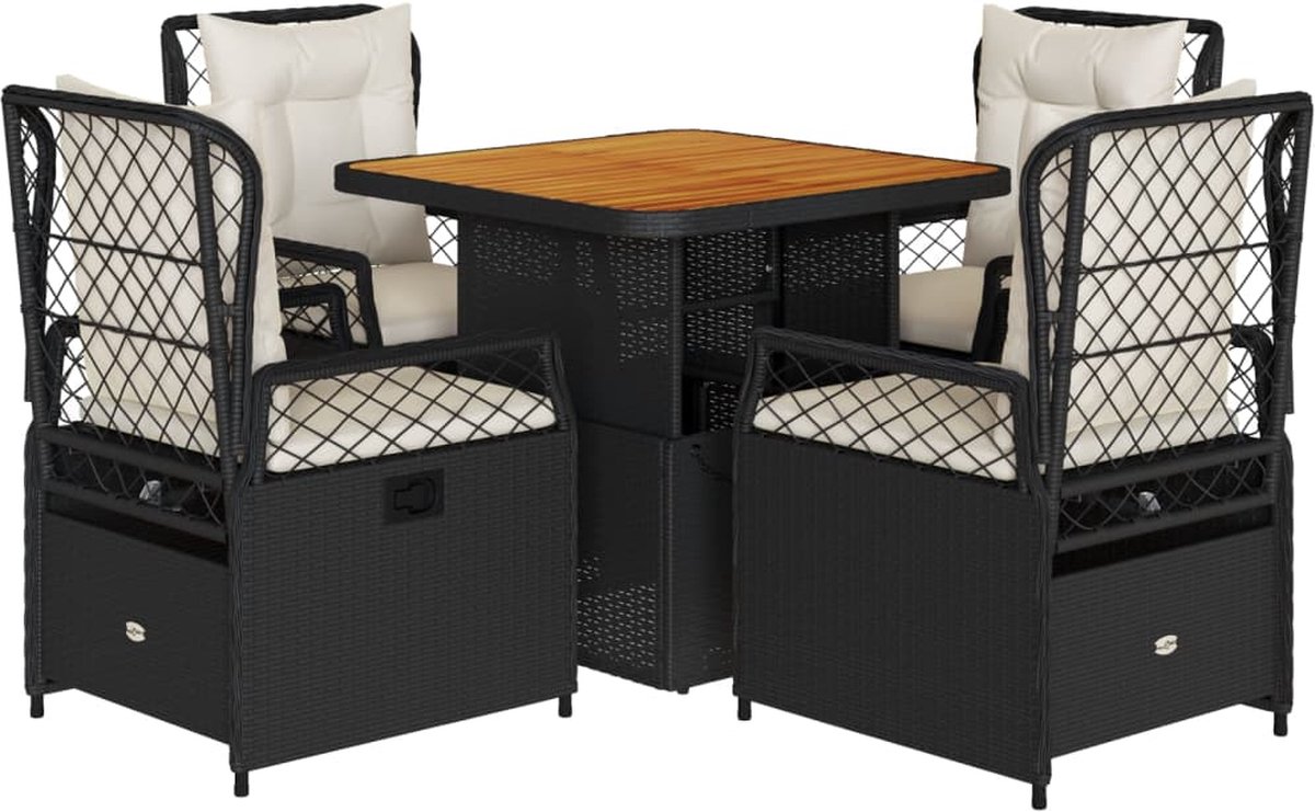 Vidaxl 5-Cz. Gartenmöbel-Set mit Kissen, Schwarz, Polyrattan