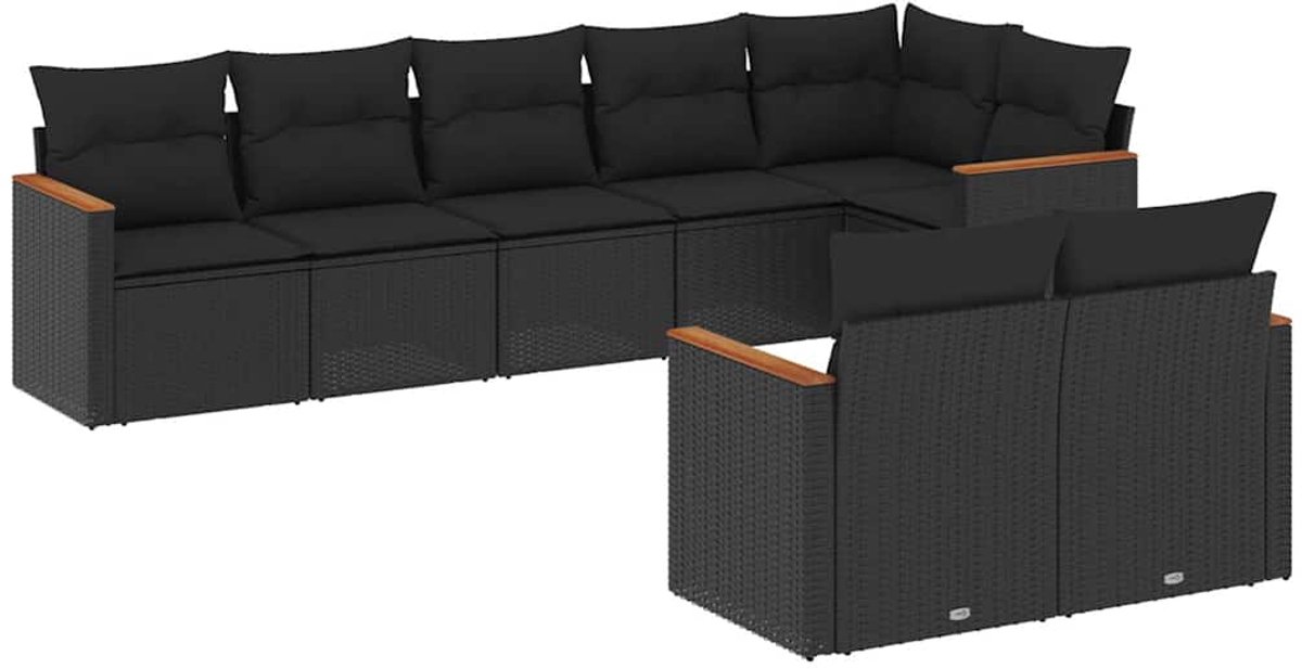 Vidaxl 8-Cz. Garten-Sitzgruppe, Mit Kissen, Schwarz