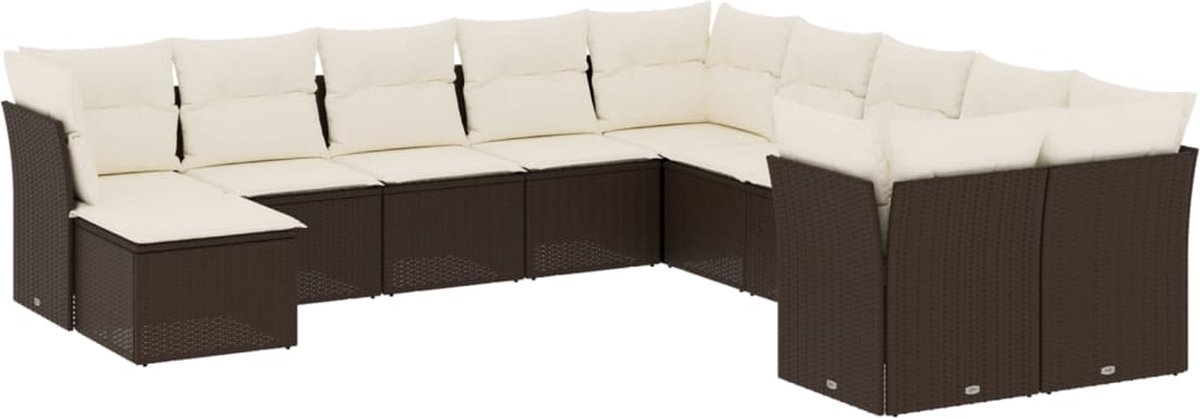 Vidaxl 11-Cz. Gartenmöbel-Set mit Kissen, Braun, PE-Rattan