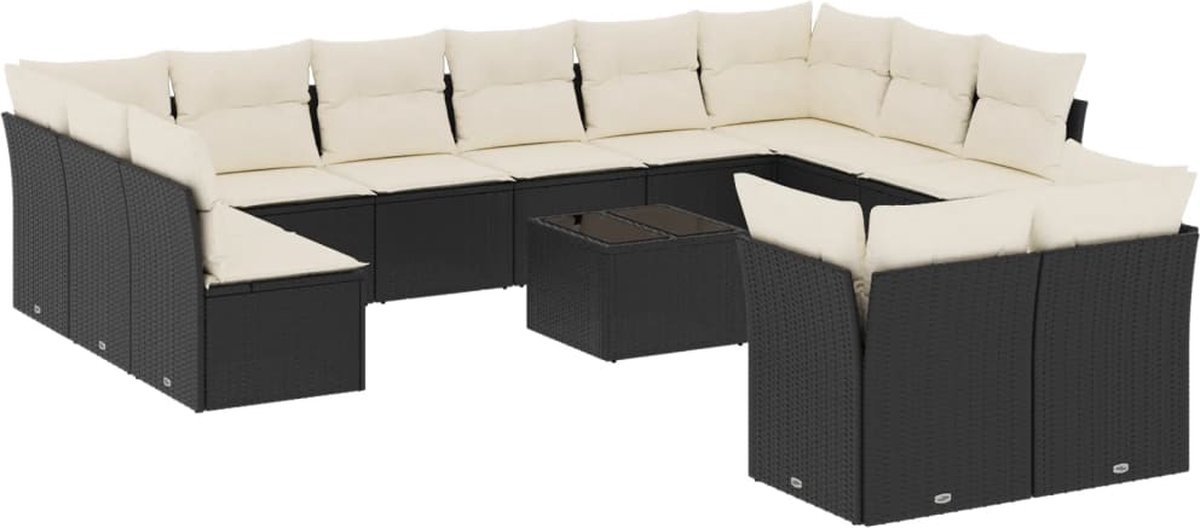 Vidaxl 13-Cz. Gartenmöbel-Set, Kissen, Schwarz, PE-Rattan