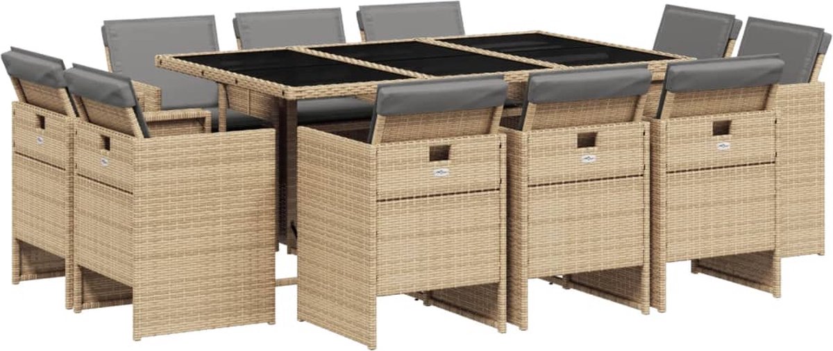 Vidaxl 11-Cz. Gartenmöbel-Set mit Kissen, gemischtes Beige