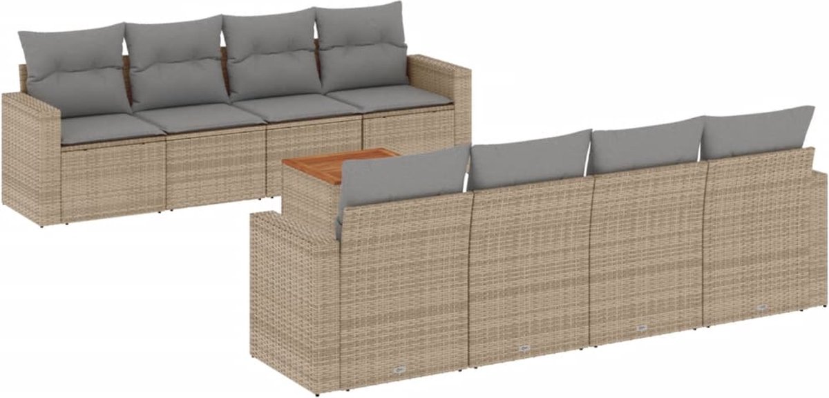 Vidaxl 9-Cz. Gartenmöbel-Set mit Kissen, Beige, Polyrattan