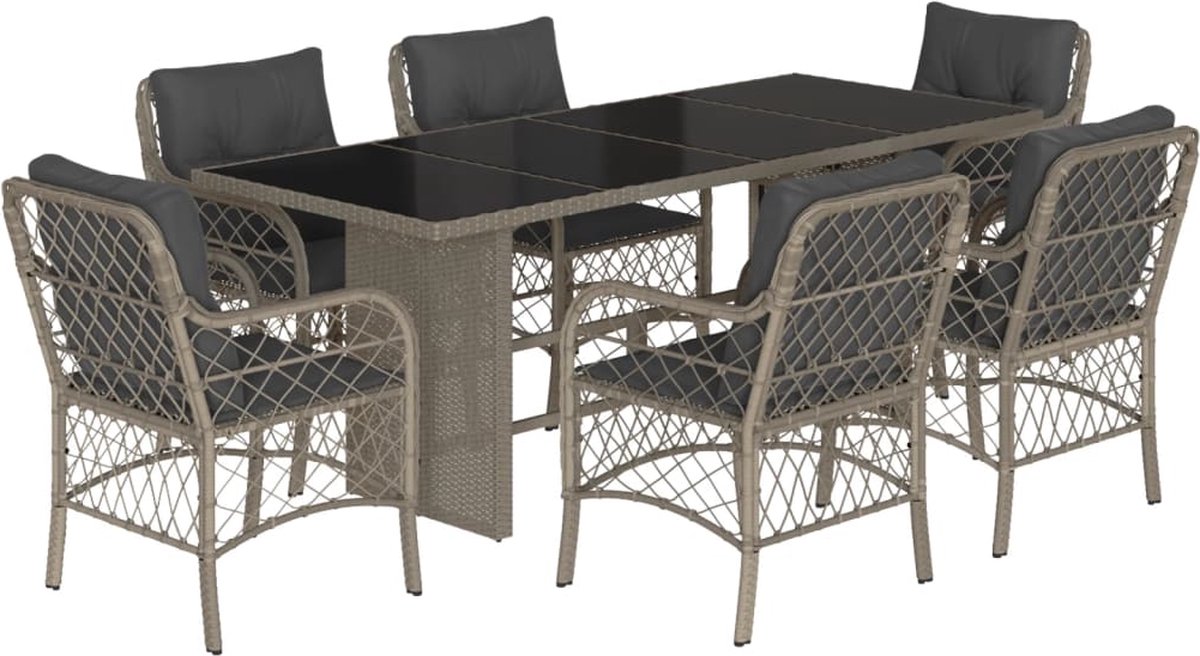 Vidaxl 7-Cz. Gartenmöbel-Set mit Kissen, Grau, PE-Rattan