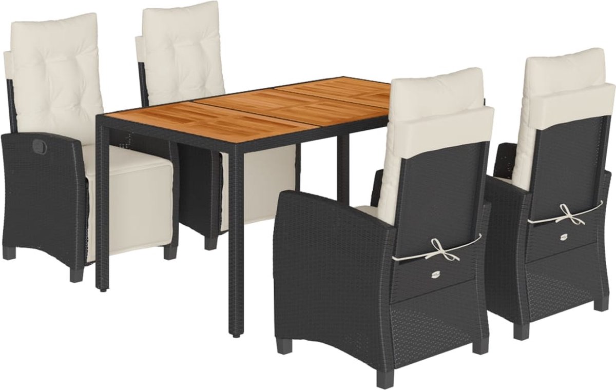 Vidaxl 5-Cz. Gartenmöbel-Set mit Kissen, Schwarz, Polyrattan