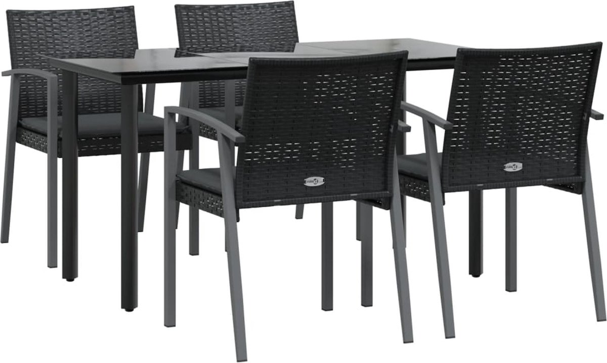 Vidaxl 5-Cz. Gartenmöbel-Set mit Kissen, Polyrattan und Stahl
