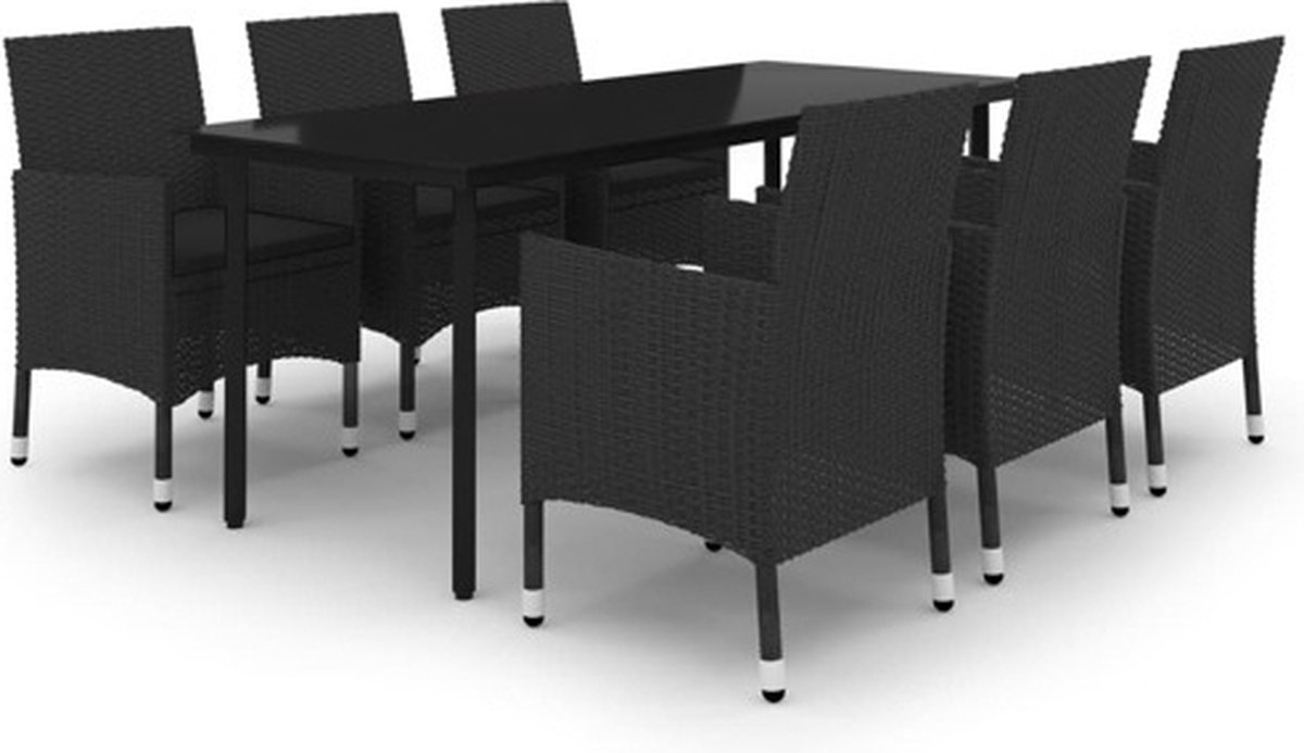 Vidaxl 7-Cz. Gartenmöbel-Set mit Kissen, PE-Rattan und Glas