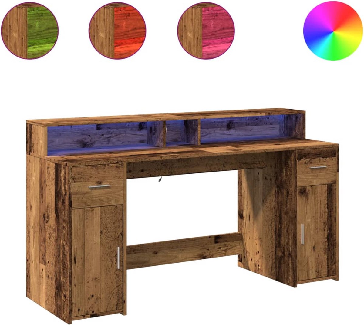 Vidaxl Schreibtisch mit LED-Beleuchtung, Altholz, 160x55x91 cm