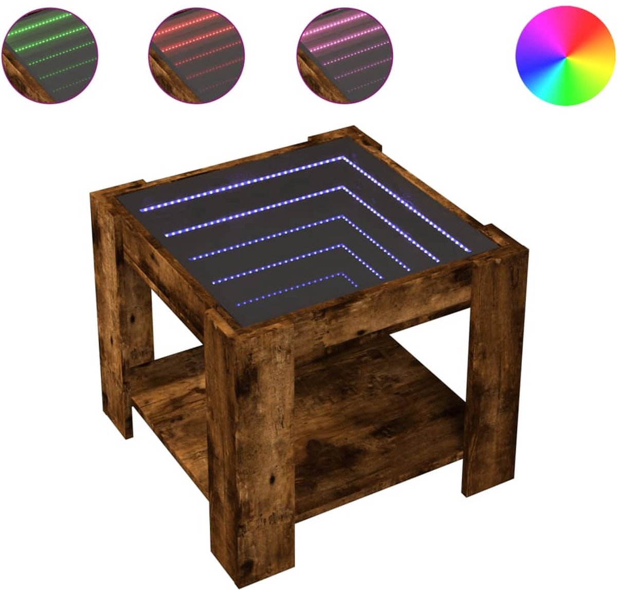 Vidaxl Couchtisch mit LED, Geräucherte Eiche, 53x53x45 cm