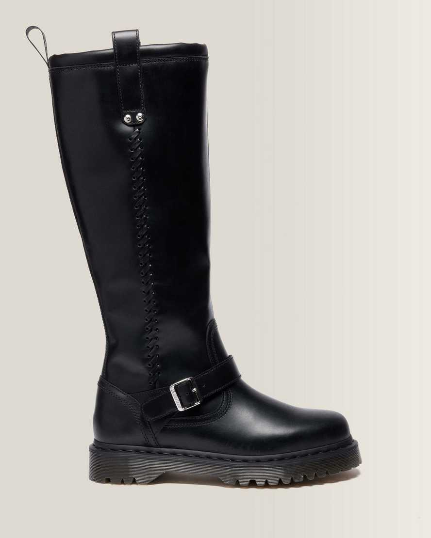 Dr. Martens Anistone Kniehohe Orleans Leder Biker Stiefel in Schwarz, Größe: 37