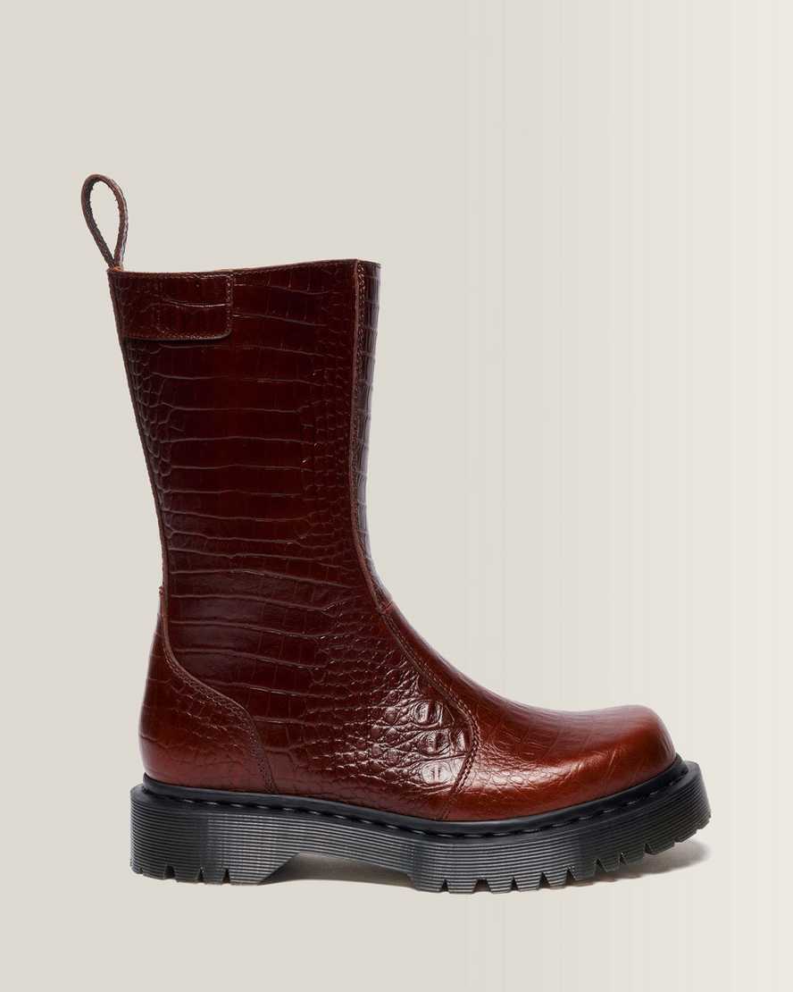 Dr. Martens Rejena Croc Emboss Leder Stiefel in Braun, Größe: 41