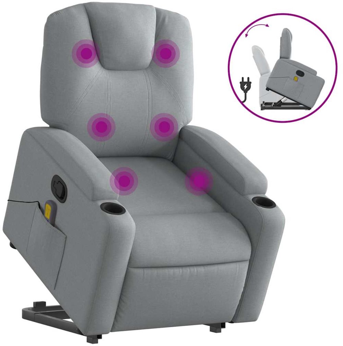 Vidaxl Aufstehhilfe Massagesessel, Verstellbar, Hellgrau, Stoff