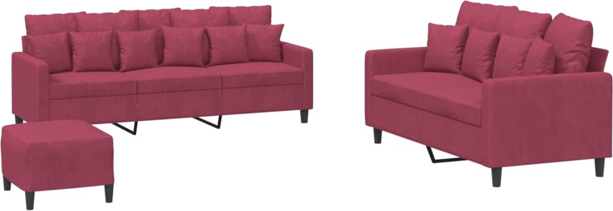 Vidaxl 3-teiliges Lounge-Set, Samt, Weinrot