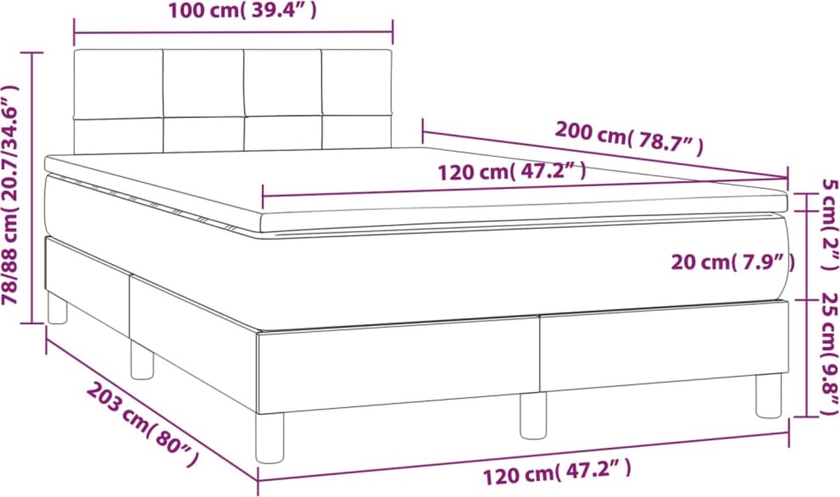 Vidaxl Kontinentalbett Mit Matratze, Blau, Stoff 120X200 Cm