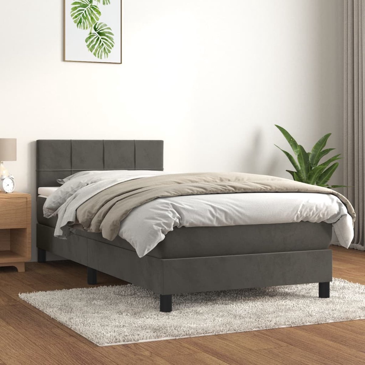 Vidaxl Kontinentalbett Mit Matratze, Dunkelgrauer Samt, 90X190 Cm