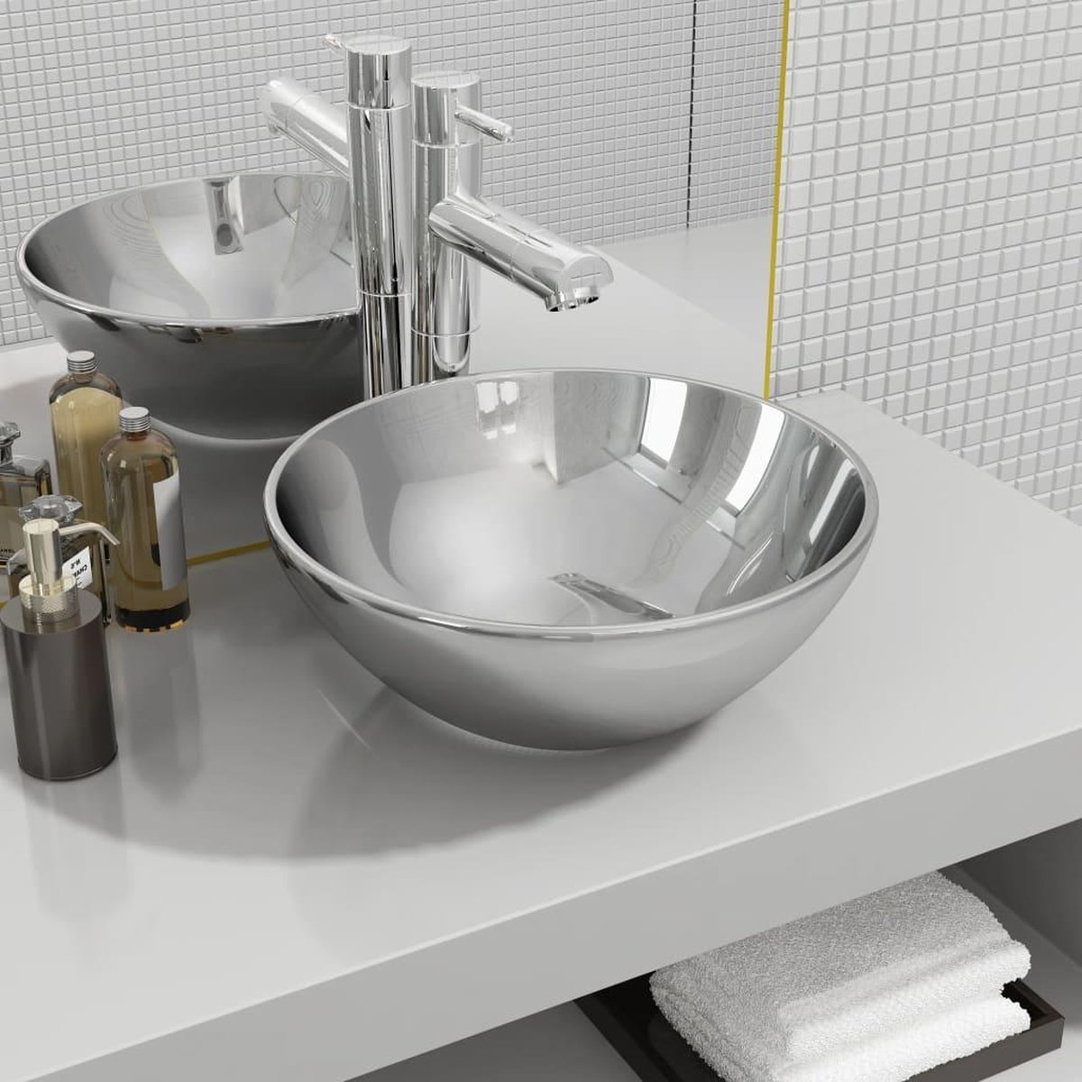 Vidaxl Waschbecken, 32,5 X 14 Cm, Keramik, Silber