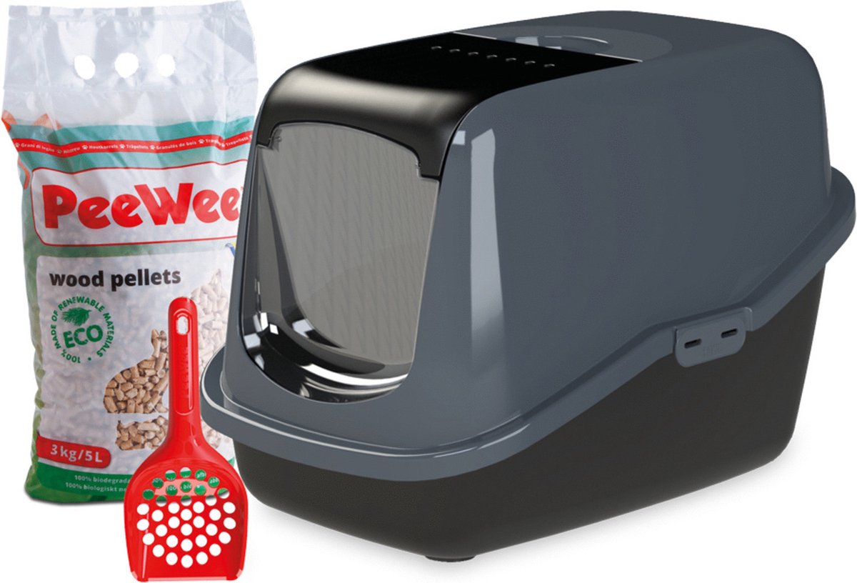 PeeWee EcoHus Katzenklo Starter-Paket - Schwarz/Anthrazit