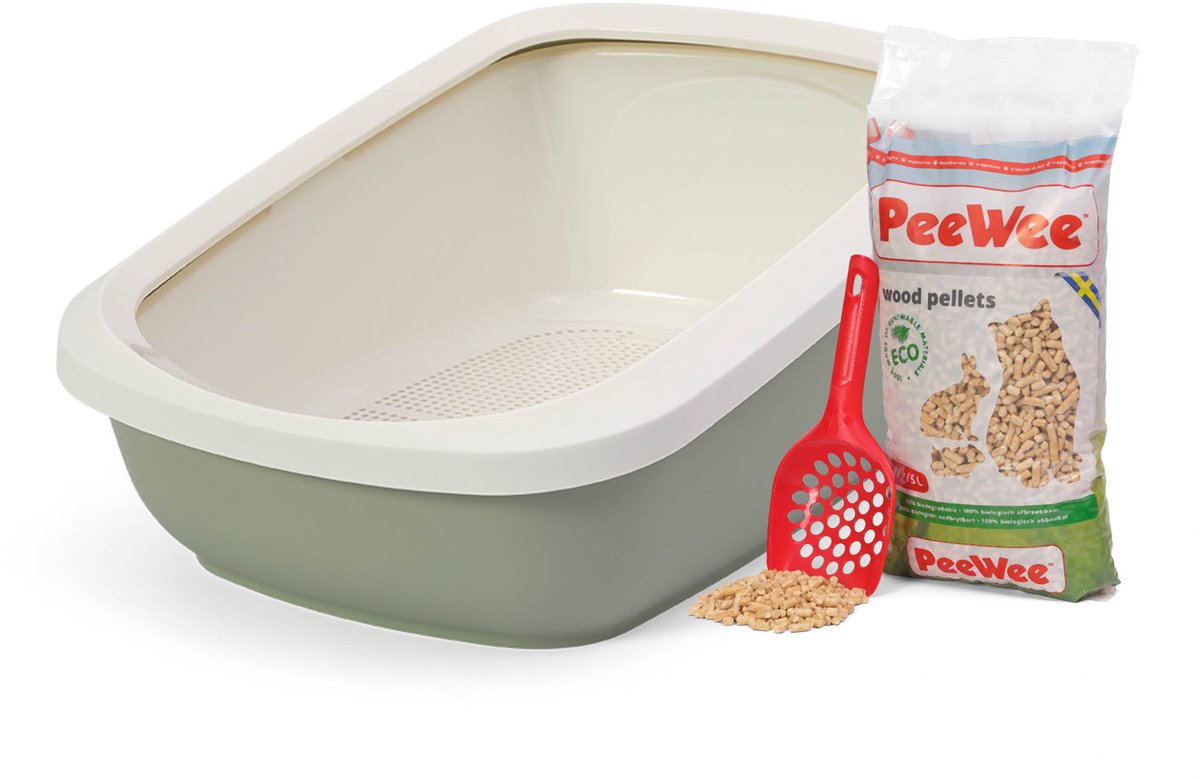PeeWee EcoGranda Katzenklo Starter-Paket - Salbeigrün/Creme