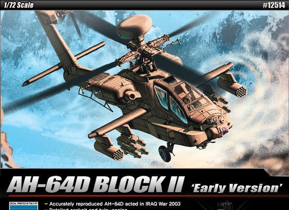 Academy 1/72 AH-64D Apache Block II Frühes Modell Plastikmodellbausatz 12514 In Farbe gegossen