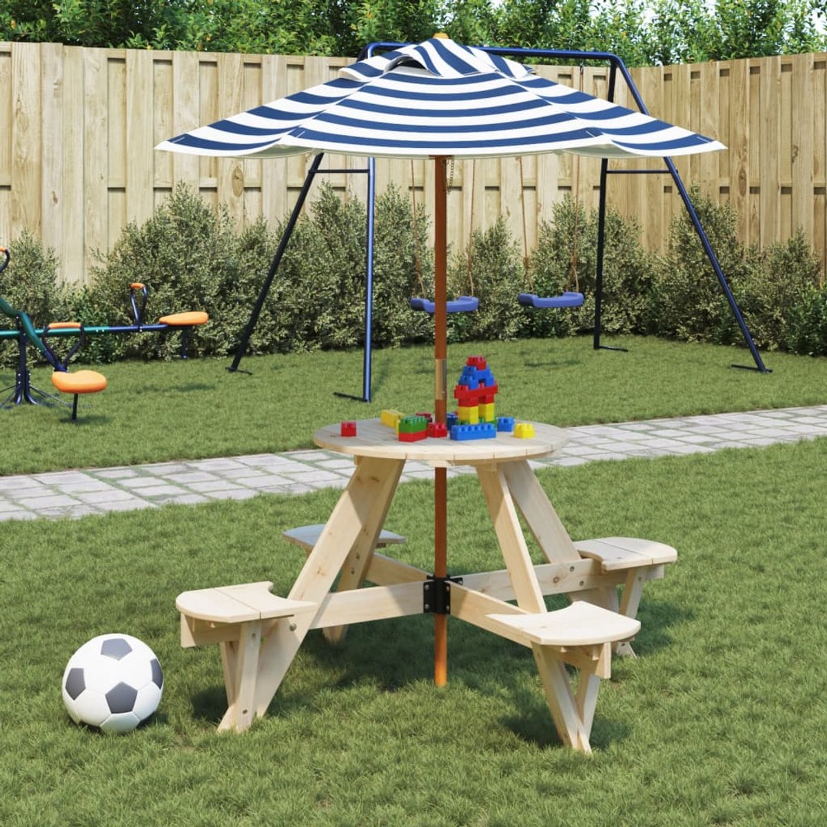 Vidaxl Picknicktisch für 4 Kinder, Rund, Mit Sonnenschirm, Tanne
