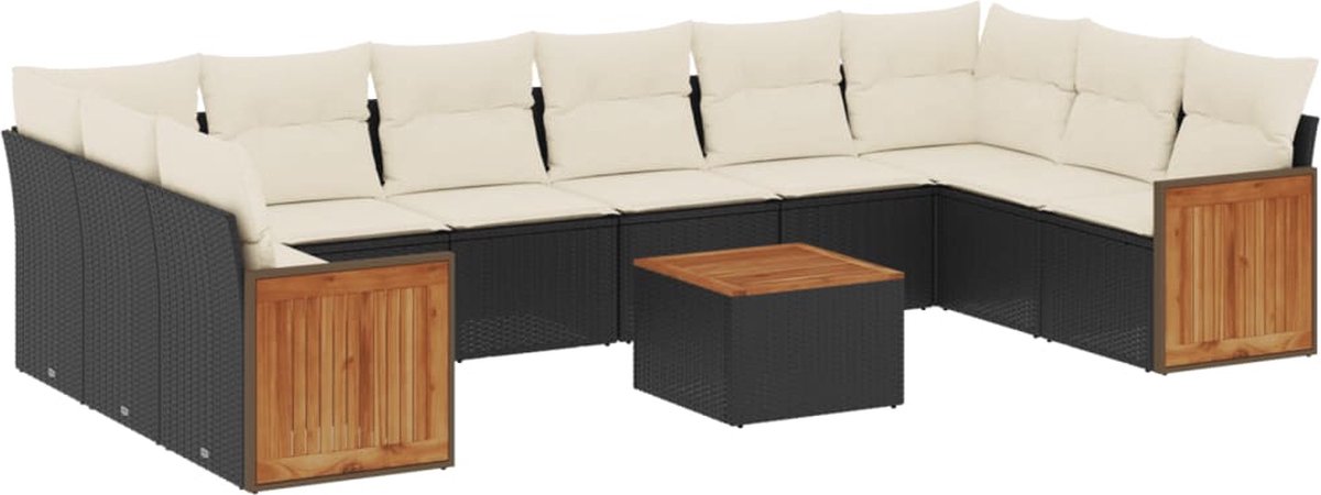 Vidaxl 11-Cz. Garten-Sitzgruppe, Kissen Schwarzer Rattan Pe