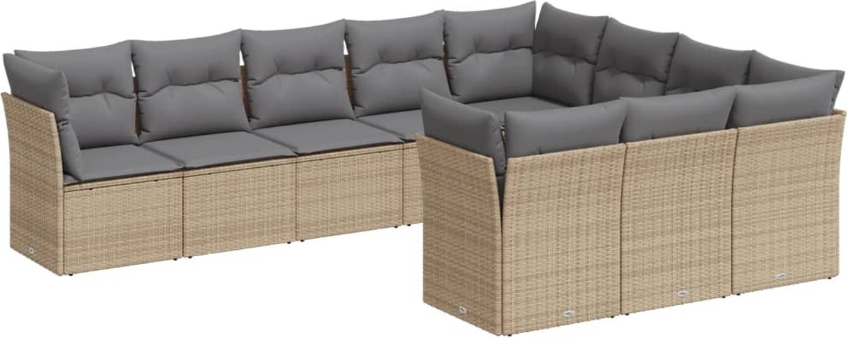 Vidaxl 10-Cz. Gartenmöbel-Set mit Kissen, Beige, Polyrattan
