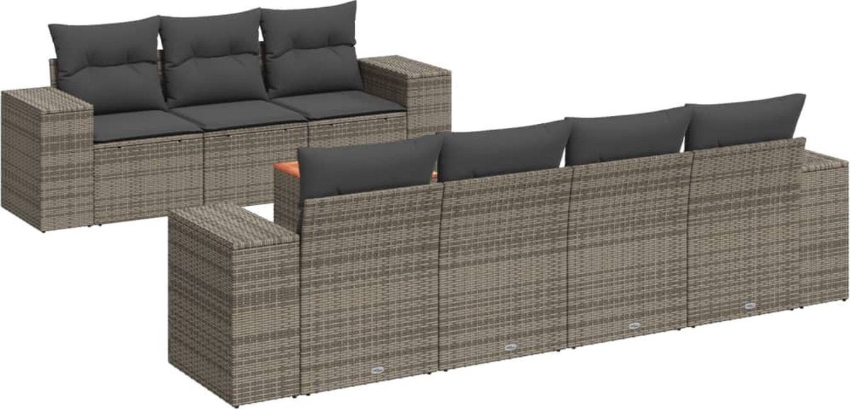 Vidaxl 8-Cz. Gartenmöbel-Set mit Kissen, Grau, Polyrattan