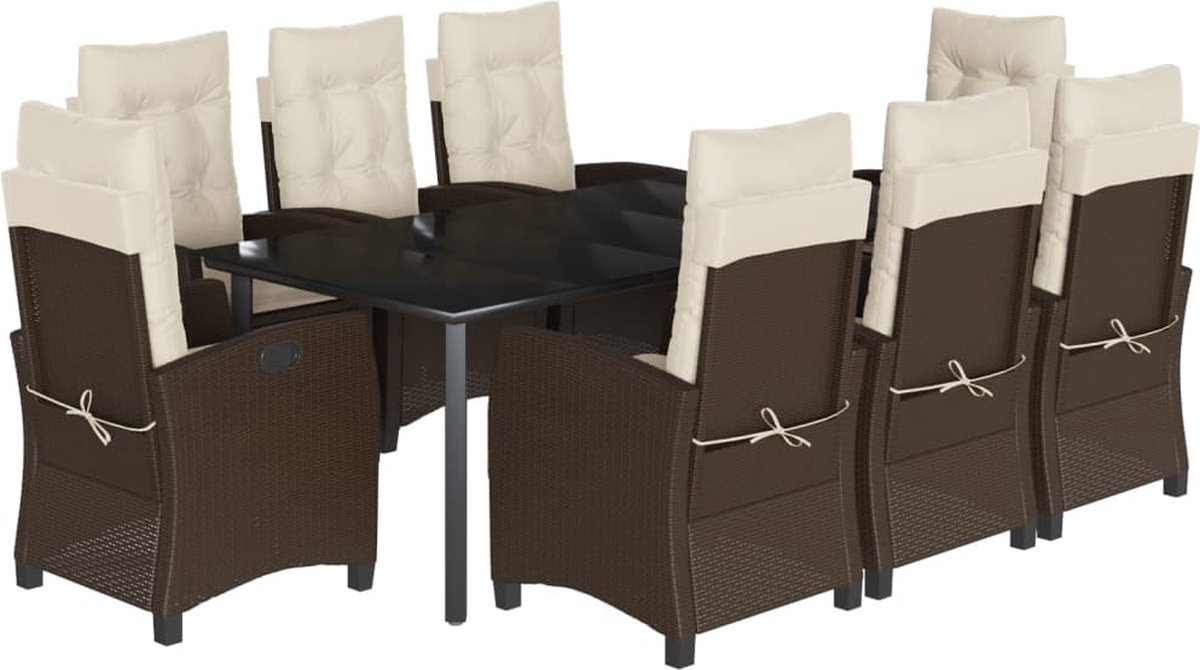 Vidaxl 9-Cz. Gartenmöbel-Set mit Kissen, Braun, PE-Rattan