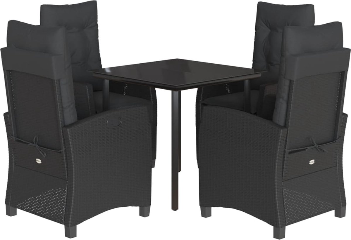 Vidaxl 5-Cz. Gartenmöbel-Set mit Kissen, Schwarz, Polyrattan