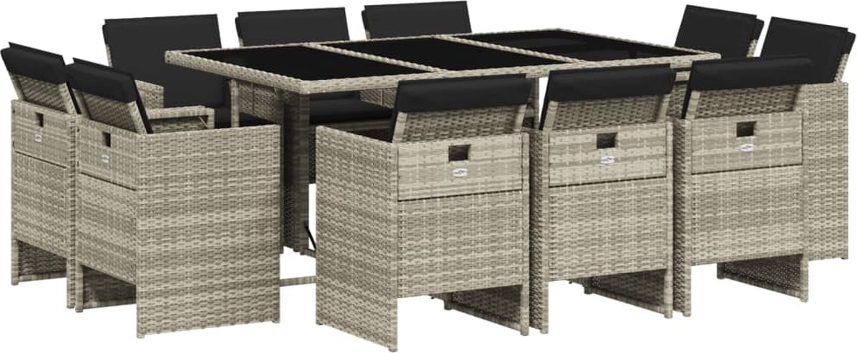Vidaxl 11-Cz. Gartenmöbel-Set mit Kissen Hellgrauer Rattan Pe