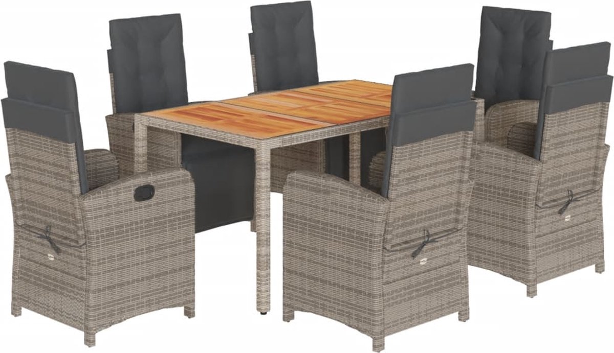 Vidaxl 7-Cz. Gartenmöbel-Set mit Kissen, Grau, PE-Rattan