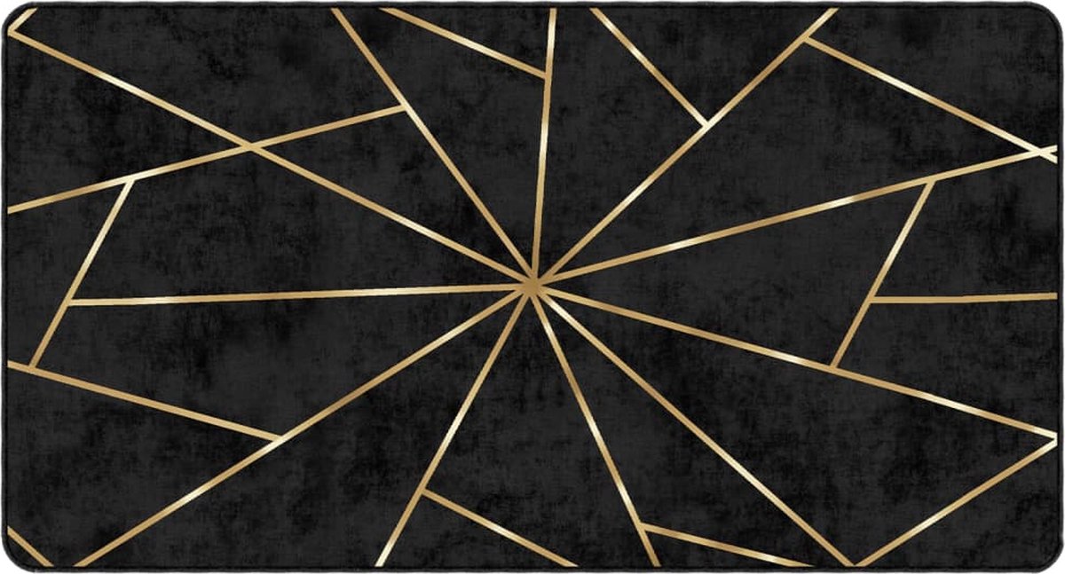 Vidaxl Waschbarer Teppich, Schwarz-Gold, 80x150 cm