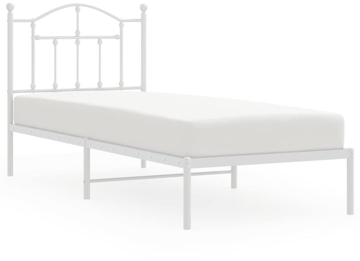 Vidaxl Metall-Bettgestell Mit Kopfteil, Weiß, 90X190 Cm