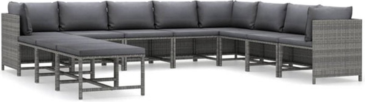 Vidaxl 11-Cz. Garten-Sitzgruppe, Kissen, Grauer PE-Rattan