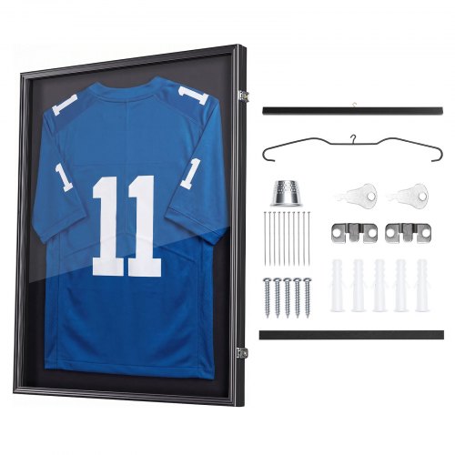 VEVOR Jersey Frame Display Case, 90 x 70 x 4 cm, Lockable Wooden Sport Jersey Shadow Box with 98% UV Protection PC Panel and Hanger, for Baseball Basketball Football Hockey Shirt Sport and Uniform