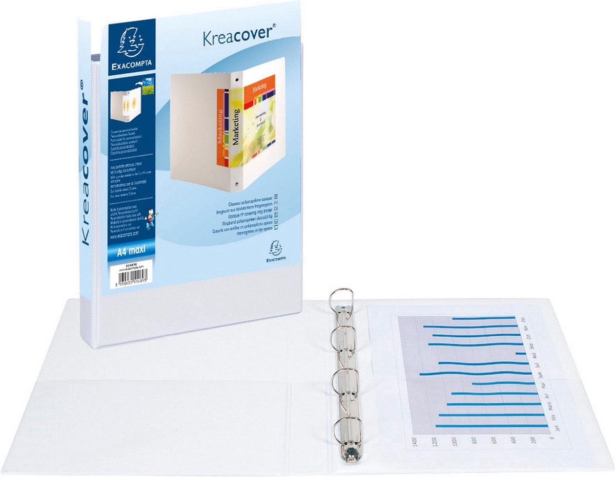 10 x Exacompta Ringbuch Kreacover A4 4 Ringe 60mm weiß
