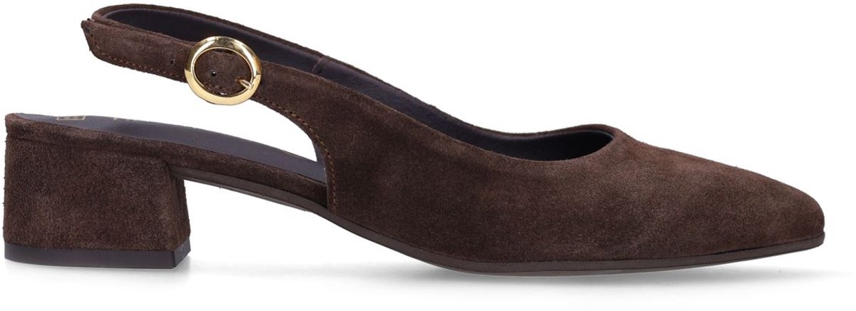 Braune Slingbackpumps aus Veloursleder
