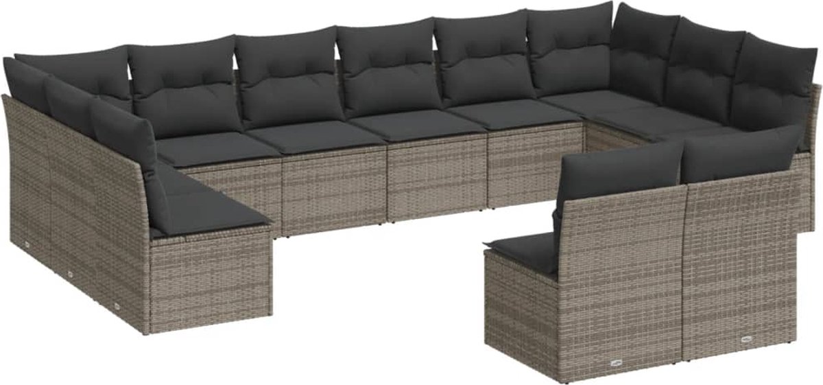 Vidaxl 12-Cz. Gartenmöbel-Set mit Kissen, Grau, Polyrattan