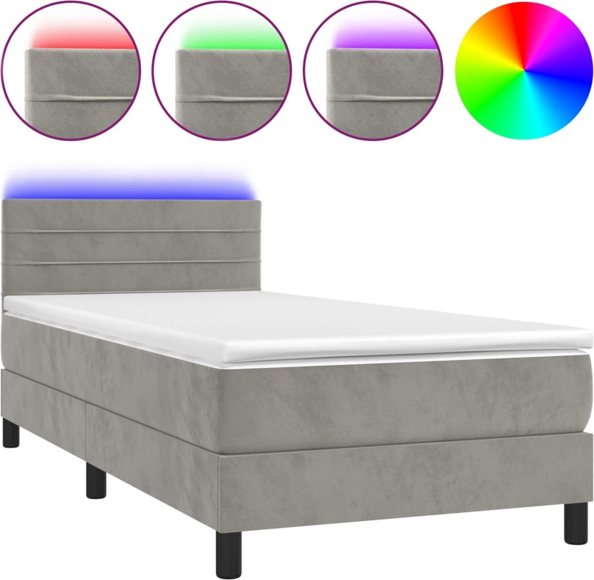 Vidaxl Kontinentalbett mit Matratze und LED, Grau 90x190 cm, Samt