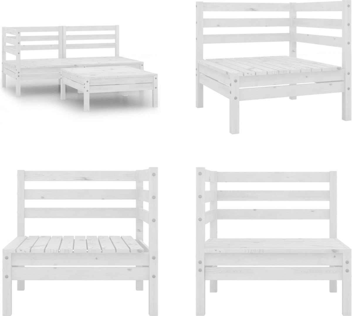 Vidaxl 3-Cz. Garten-Sitzmöbel-Set, Weiß, Kiefer