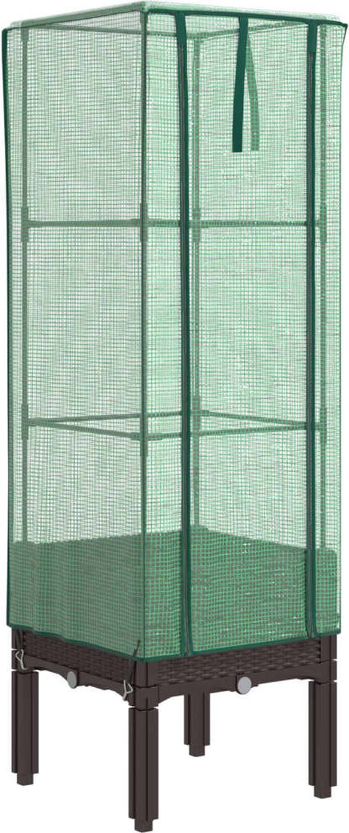 Vidaxl Erhöhtes Pflanzgefäß mit Gewächshaus, Rattan-Optik, 40x40x140 cm