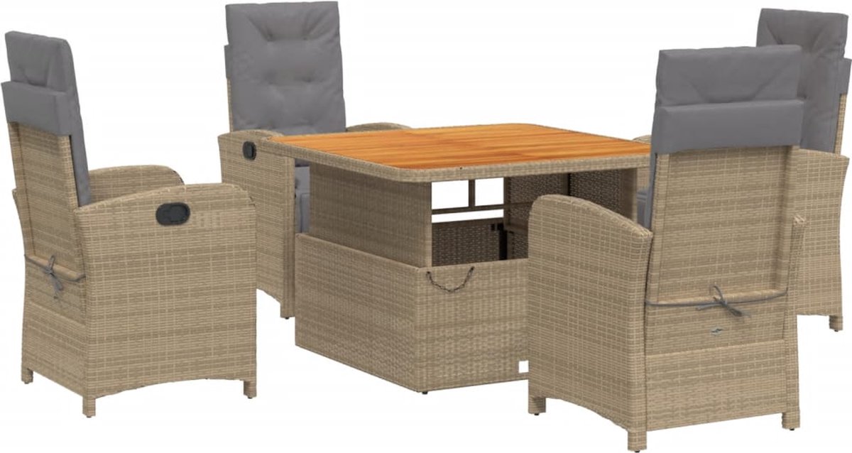 Vidaxl 5-Cz. Gartenmöbel-Set mit Kissen, Beige, Polyrattan