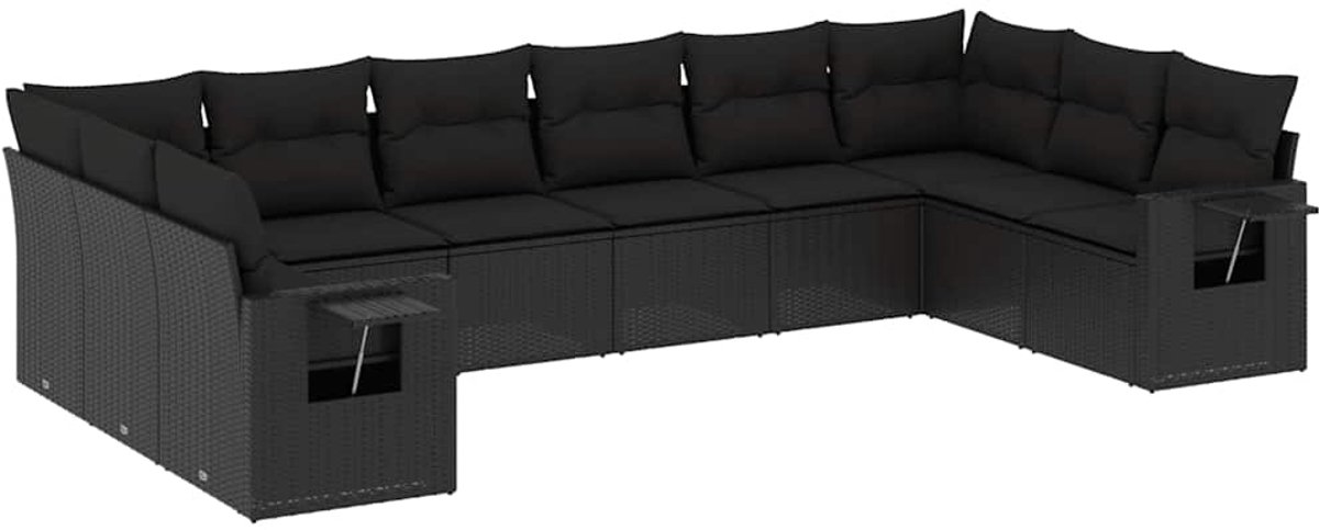 Vidaxl 10-Cz. Garten-Sitzgruppe, Kissen Schwarzer Rattan Pe
