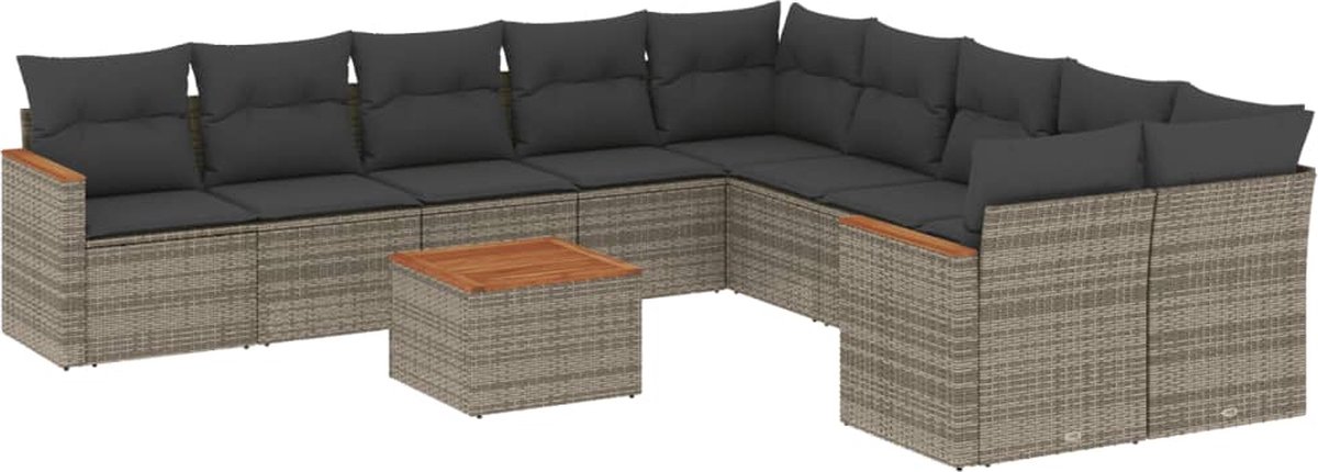Vidaxl 11-Cz. Gartenmöbel-Set mit Kissen, Grauer PE-Rattan