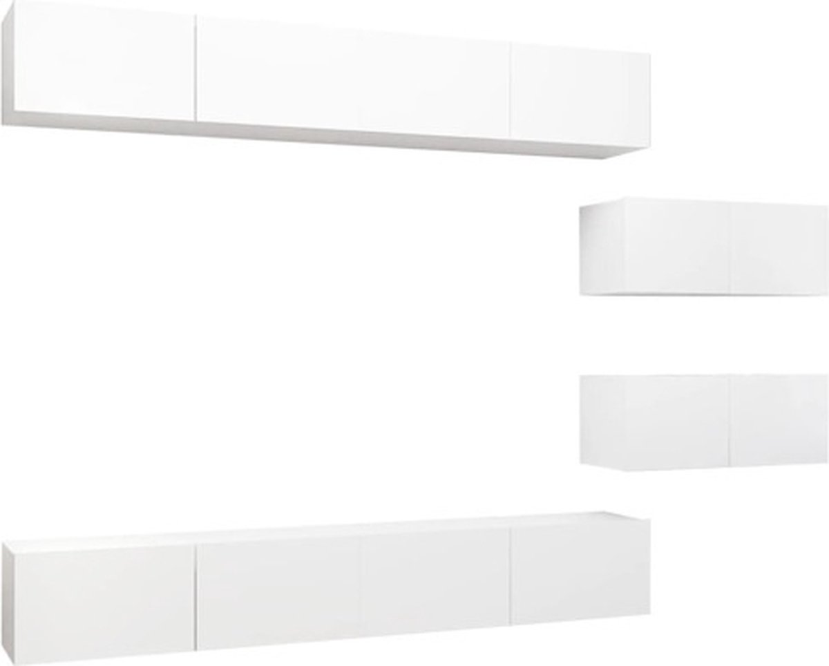 Vidaxl 6-Cz. TV-Schrank-Set, Weiß, Holzwerkstoff