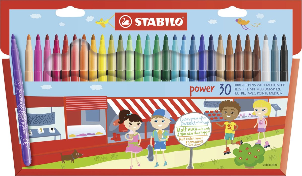 6 x Stabilo Fasermaler power Kunststoffetui mit 30 Stiften