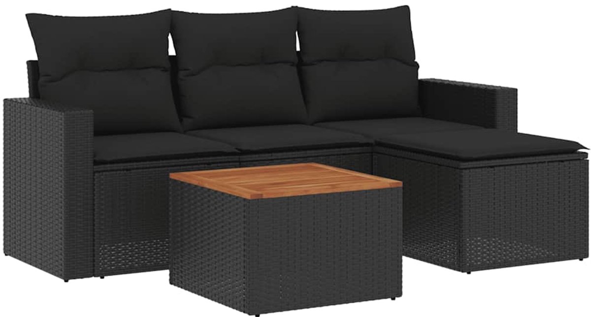 Vidaxl 5-Cz. Garten-Sitzgruppe, Kissen, Schwarzer PE-Rattan