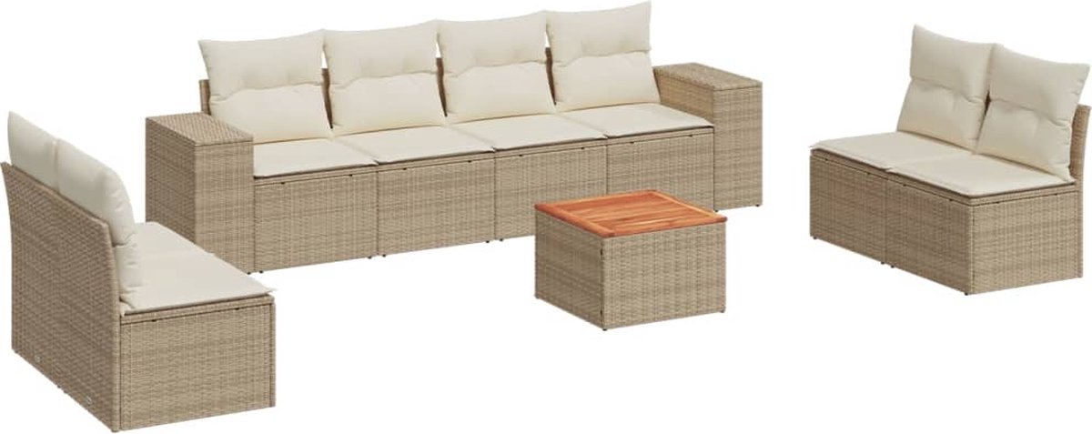 Vidaxl 9-Cz. Gartenmöbel-Set mit Kissen, Beige, Polyrattan