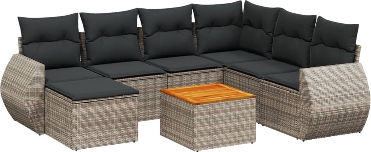 Vidaxl 8-Cz. Gartenmöbel-Set mit Kissen, Grau, Polyrattan