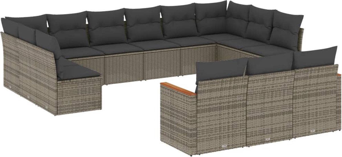 Vidaxl 13-Cz. Gartenmöbel-Set mit Kissen, Grau, Polyrattan
